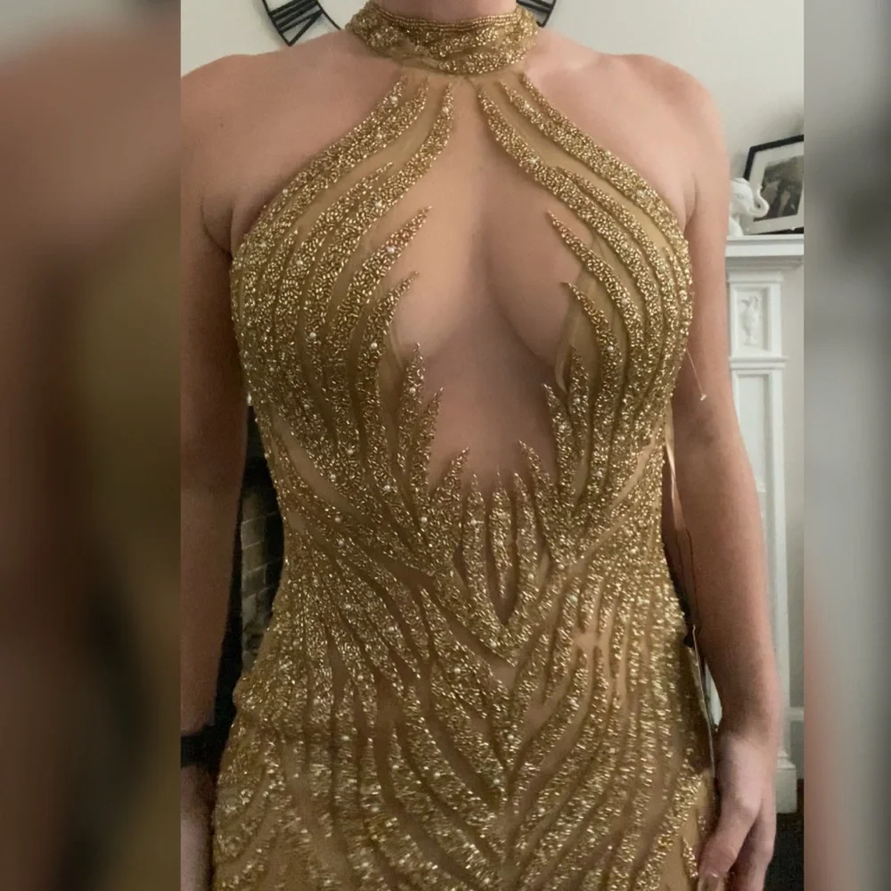 Heavily beaded gold prom dress, formal dress or pageant evening gown - Picture 5 of 7